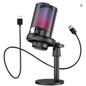 Microfone RGB Condensador Com Conector De Monitoramento De Fone De Ouvido USB Profissional